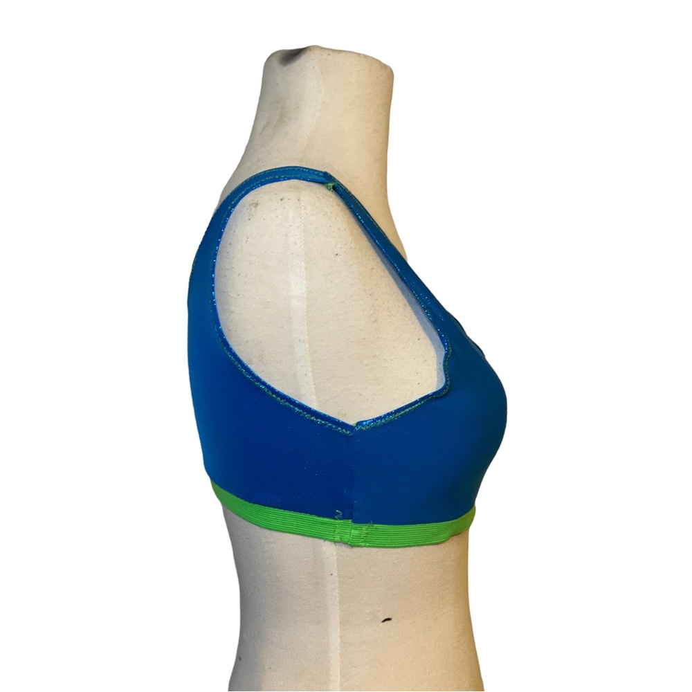 Handmade Blue Metallic Alien Rave Festival Set Rave Hood Sports Bra - Picture 6 of 7